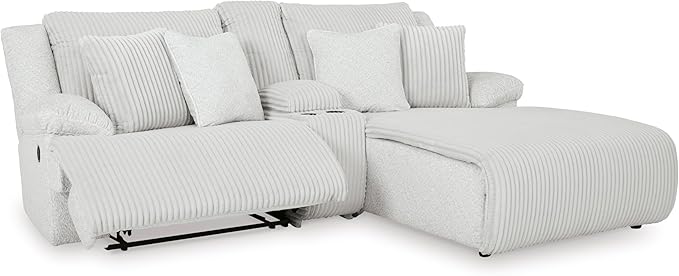 Signature Design by Ashley Top Tier Casual L-Shaped 3-Piece Reclining Sectional Sofa with Chaise, Console Storage and 4 Accent Pillows, White
