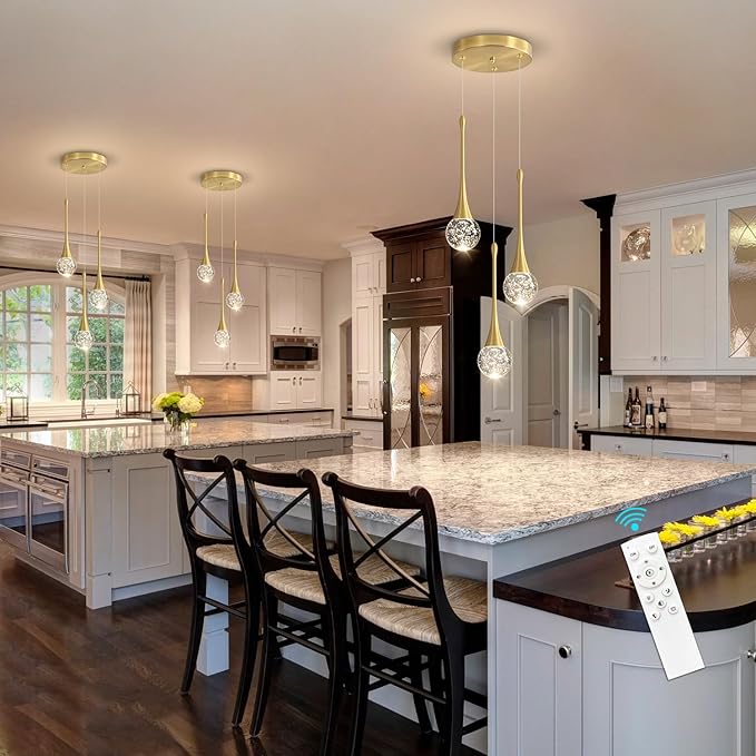 cenzoz 3-Lights Modern Pendant Lights for Kitchen Island LED Dimmable Crystal Glam Ceiling Pendant Lighting Chandelier for Dining Room Hallway Bedroom Corner Lamp Antique Gold