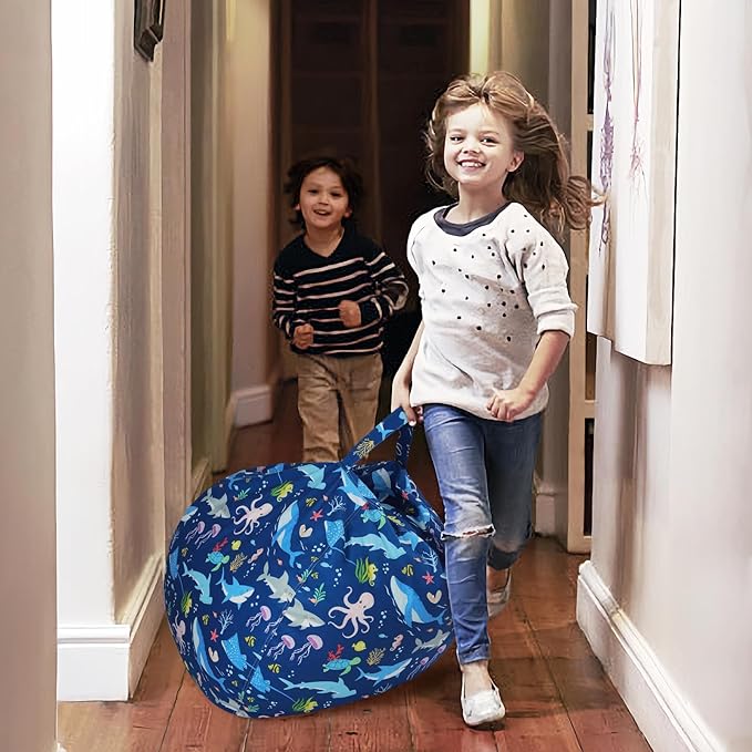 Bean Bag Chair for Kids Stuffed Animal Storage Beanbag Chairs,Toddler Toy Storage Organizer for Girls and Boys,Large 32'' Cover Only（No Filling)