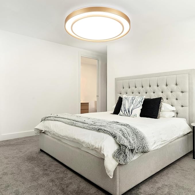 20 inch Flush Mount Ceiling Light Fixture LED 36W, Gold Dimmable Fixture Ceiling Mount Overhead, Modern Close to Ceiling Light 5CCT for Living Room,Kitchen, Bedroom