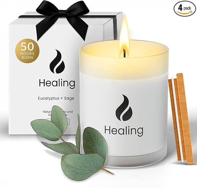 Natur IX Cleansing Scented Candles for Home | Sage & Palo Santo | Natural Non Toxic Soy Candles with Essential Oils | 50 H Long Burning | (Healing | Eucalyptus & Sage)