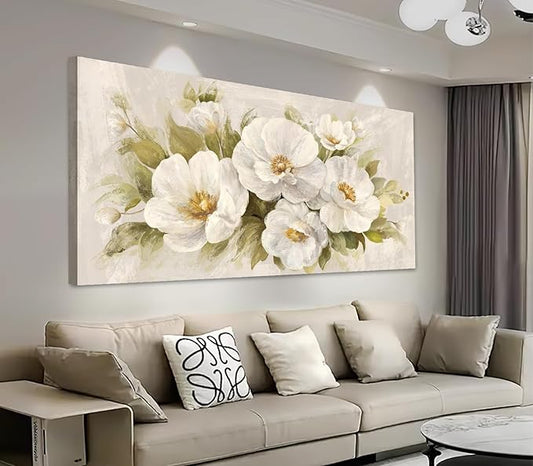yearainn Abstract Flowers Canvas Wall Art - Beige Flower Pictures Blooming Floral Painting Wall Decor Minimalist Peony Printing Artwork for Living Room Bedroom Home Office Decorations 20" x 40"