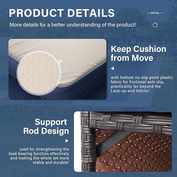 Valita Outdoor Furniture Set 3 Piece Patio Set Patio Conversation Sets Outdoor Sectional Sofa Patio Loveseat Coffee Table with Non-Slip Cushions, Navy Blue