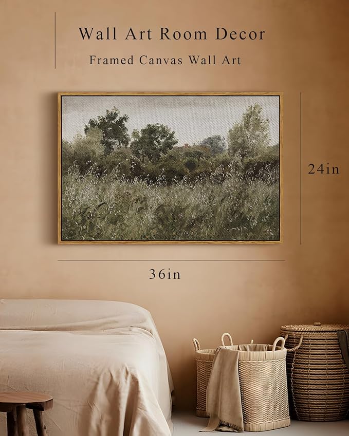InSimSea Framed Canvas Wall Art, Countryside Field Modern Farmhouse Decor, Canvas Wall Art for Bedroom, French Country Decor, 24"x36"
