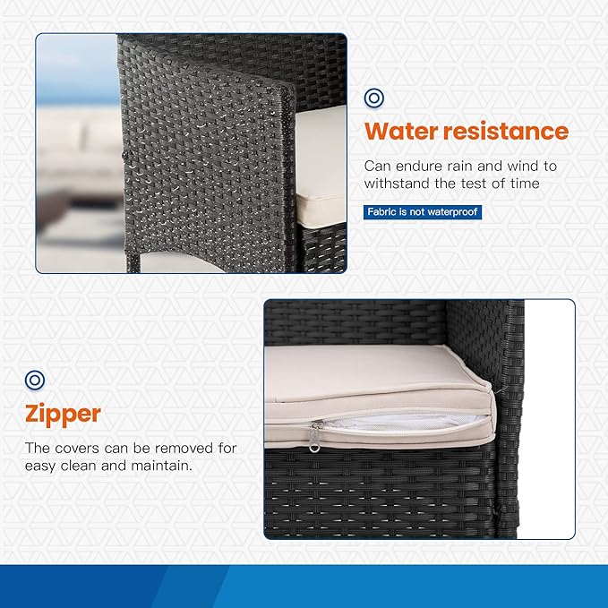 FDW | 3-Piece Patio Furniture Set | Black | Outdoor Wicker Furniture with Coffee Table | Modern Rattan Chairs Conversation Set | Outdoor Seating | Weather-Resistant | for Porch, Garden, Lawn