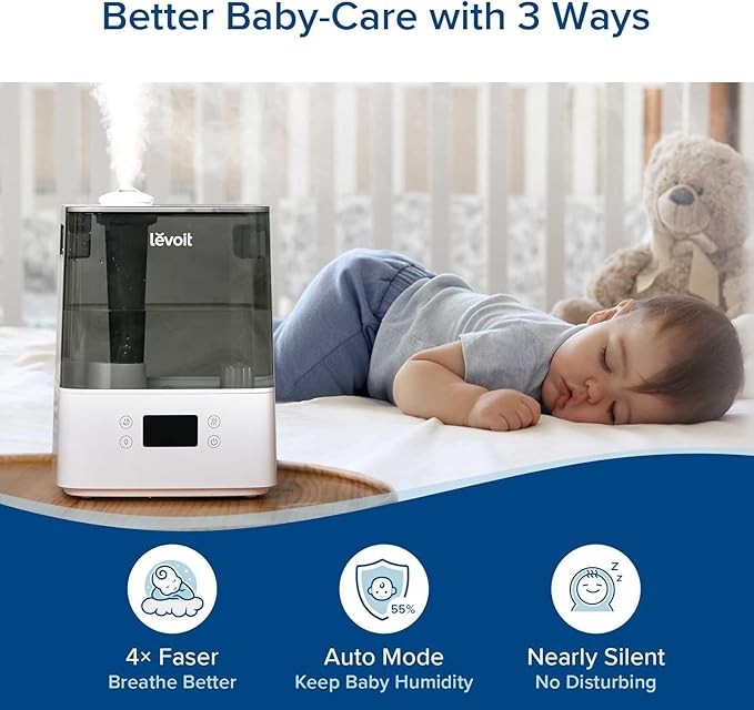 LEVOIT Smart Humidifiers for Bedroom Large Room Home,(6L) Cool Mist Top Fill Essential Oil Diffuser for Baby & Plants,Smart App & Voice Control, Rapid Humidification & Auto Mode-Quiet Sleep Mode, Gray