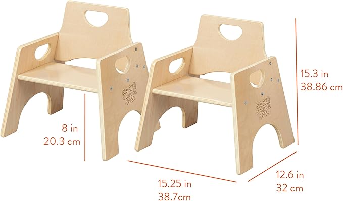 Wooden Toddler Chairs, 8", Stackable Chairs, Natural, 2-Pack
