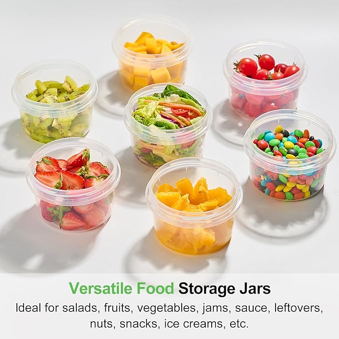 Qeirudu 10 Pack 16oz Freezer Storage Containers with Screw Lids, Leakproof Meal Prep Containers, Small Plastic Food Storage Containers for Soup, Fruits, Leftovers, Salads, Oats