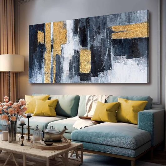 VAYIMDH Abstract Wall Print Textured Wall Pictures Large Canvas Wall Art for Living Room 29"x58" Office Wall Decor Gold Foil Artwork