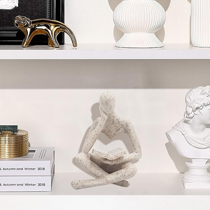 Bookshelf Decor, Reading Thinker Sculpture Figurine, Coffee Table Decor, Entry Way Table Home Decor, Decorative Statue for Living Room, Office, Bedroom, Gift