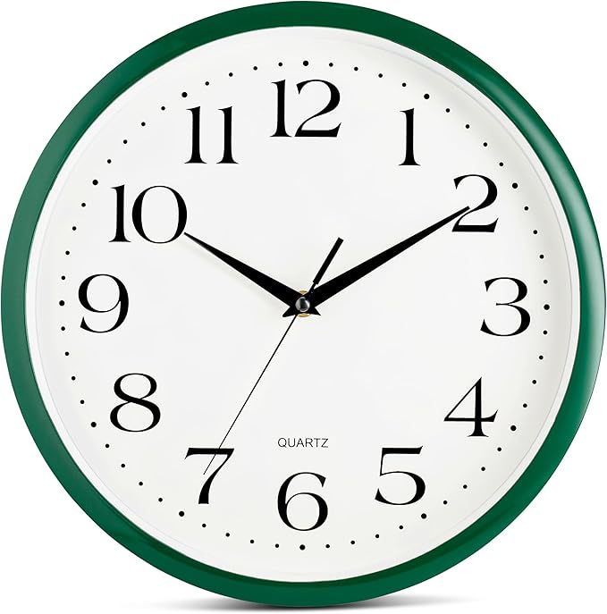 Bernhard Products Hunter Green Wall Clock Silent Non Ticking - 12 Inch Quality Quartz Battery Operated Round Easy to Read Home/Kitchen/Office/Classroom/School Clock