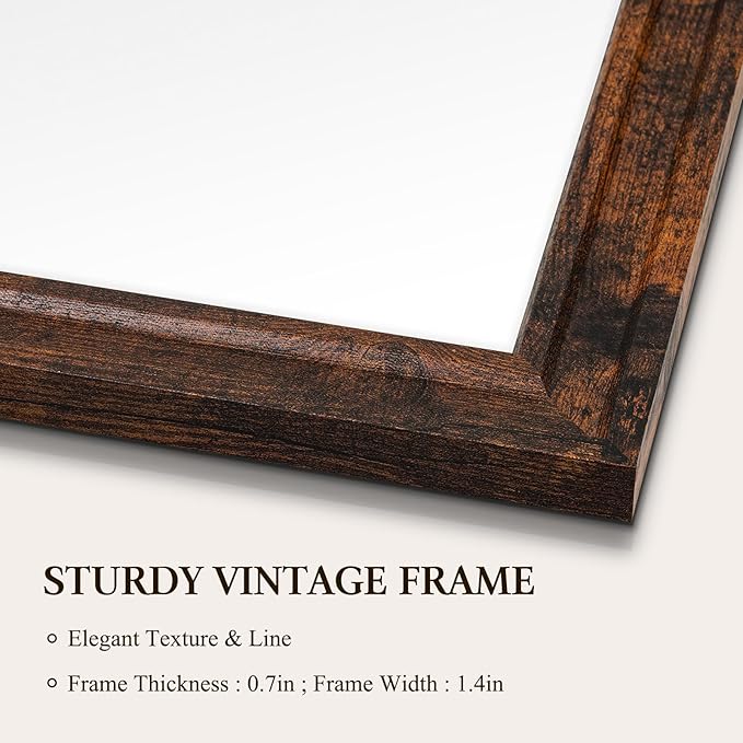 4 THOUGHT Dry Erase Board, 24" x 18" Magnetic Whiteboard Brown Vintage Wood Frame Wall-Mounted White Board Decorative Notice Board School, Office, Home, 6 Magnets 4 Markers 1 Eraser