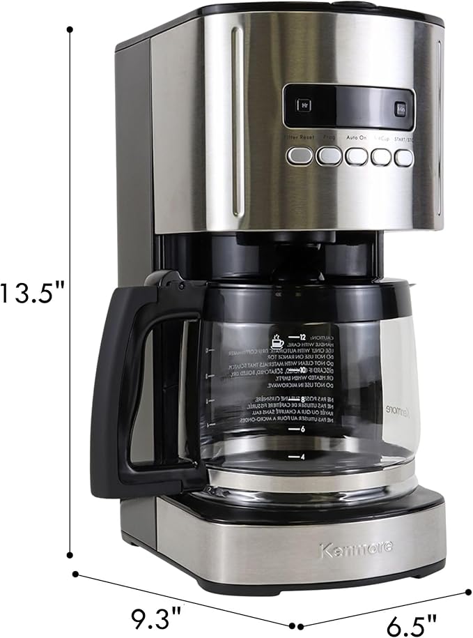 Kenmore Drip Coffee Maker - 12 Cup Programmable Cafe Machine With Glass Pot, Regular & Bold Brew, Auto Shut Off Large Water Reservoir, Reusable Filter, Kitchen Appliances For Cafeteria Barista, Black
