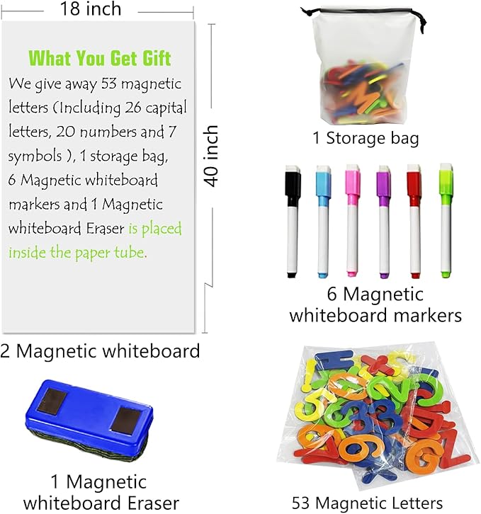 2 Pcs Magnetic Dry Erase White Board Contact Paper for Wall 40"x 18" Adhesive Whiteboard Sticker Roll with 53 Magnet Letters for Kids Peel and Stick Whiteboard Wallpaper Magnetic Pain