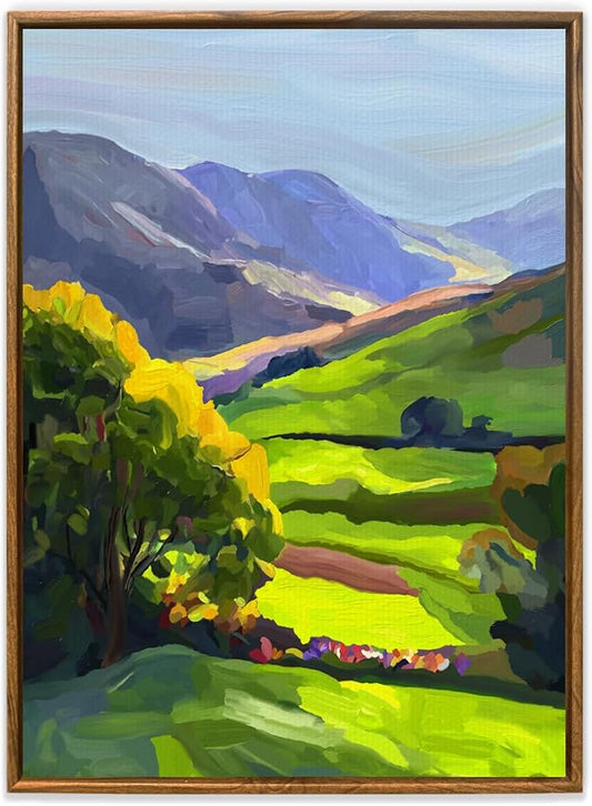 Evanthia Framed Canvas Wall Art Valley of Light Nature Wall Art Nature Wall Decor for Living Room, Bedroom, Office or Farmhouse Style Home 18x24inch（45x60cm）.
