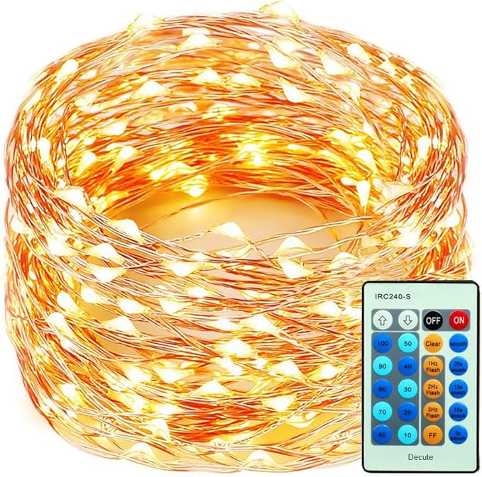 Decute 300Led 99FT Copper Wire Christmas Fairy String Lights Dimmable with Remote Control Starry Lights with UL Cerficated Decorative for Party Wedding Bedroom Yard Christmas Tree Warm White