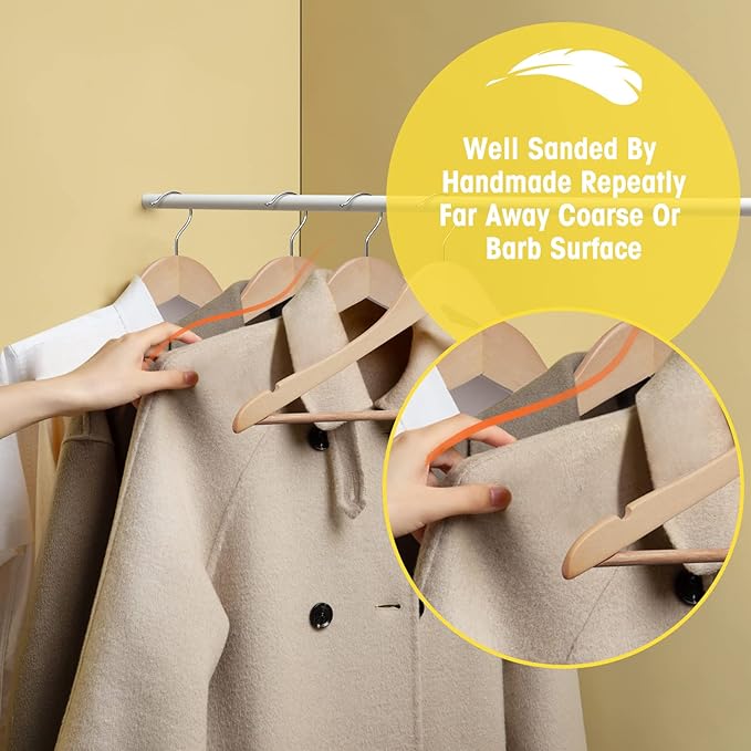 Wooden Hangers 20 Pack Slim Coat Hangers for Closet with Smooth Finish,Shirt,Suit,Dress,Heavy Duty Clothes Hanger Natural