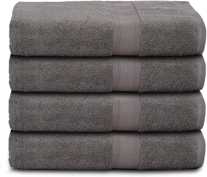 Casa Lino Charcoal Black Bath Towels Set of 4 (54" x 27") - Large Bathroom Towel Set - 100% Cotton Towels for Bathroom - Highly Absorbent & Quick Dry Bath Towel Multipack - New Apartment Essentials
