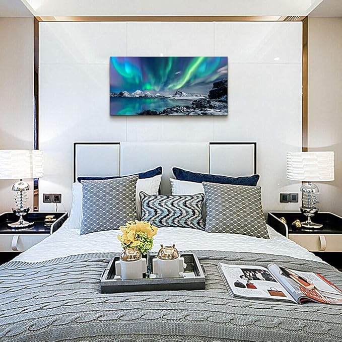 Large Wall Decor For Living Room Canvas Wall Art For Bedroom Blue Aurora Scenery Paintings Modern Bathroom Canvas Art Prints Ready To Hang Office Pictures For Home Kitchen wall Decorations Artwork