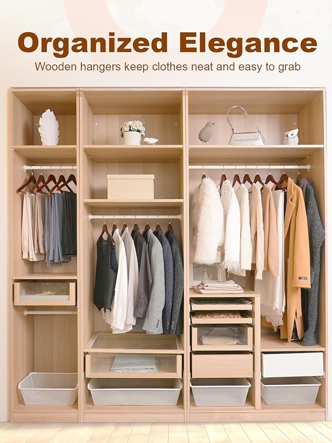 HOUSE DAY Cherry Wooden Hangers 20 Pack, Heavy Duty Wooden Coat Hanger for Closet, Solid Wood Hanger with Non Slip Pant Bar, Smooth Finish Wood Clothes Hangers for Shirts, Suits Jackets, Dress
