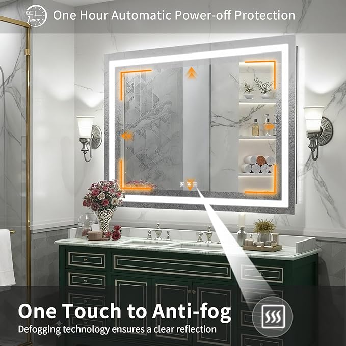 LED Mirror for Bathroom, 55x40 Inch Backlit + Front Lighted Bathroom Vanity Mirror with Lights for Wall, Double Light Strips, 3 Colors, Shatter-Proof, Anti-Fog and Brightness Memory