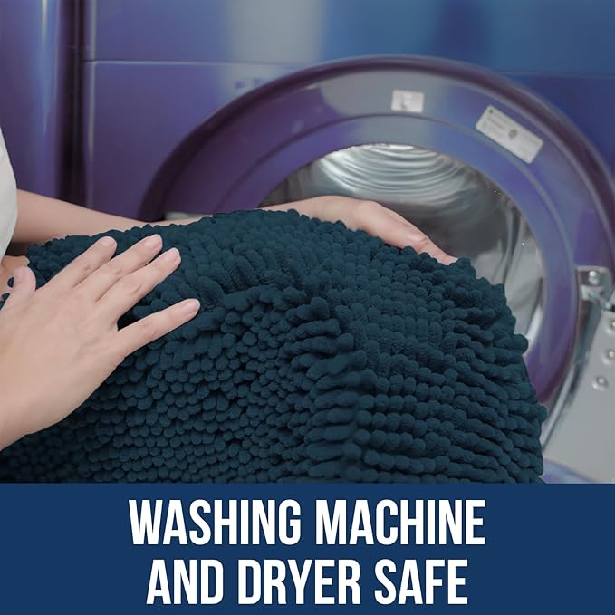 Muddy Mat Chenille Bathroom Rugs Quick Dry Microfiber Mats Non Slip Washable, Extra Thick, Soft and Highly Absorbent Bath Mats for Bathroom, Kitchen, and Shower Floor - Atlantic Blue Large 35"X24"