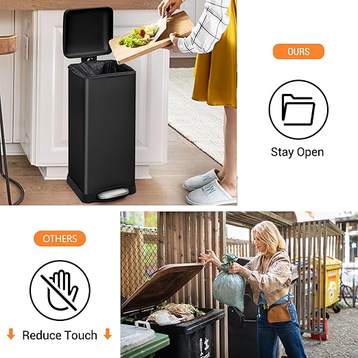 30 Liter/8 Gallon Kitchen Trash Can, Fingerprint-Proof Stainless Steel Garbage Can with Soft Close Lid, Foot Pedal, Removable Inner Bucket for Home, Office, Bedroom, Bathroom, Black