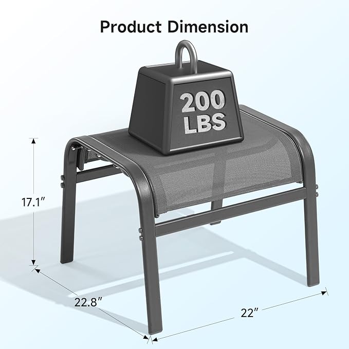 ONBRILL Outdoor Ottoman Set of 2, All Weather Outdoor Foot Stool with Supportive Textliene and Metal Frame, Stackable Oversized Outdoor Foot Rest for Furniture Patio Garden Pool, Grey
