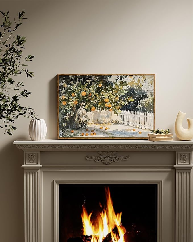 InSimSea Framed Canvas Wall Art Vintage Decor, Orange Trees Art Room Decor Aesthetic, Classic Rustic Farmhouse Wall Decoration for Bedroom Living Room Bathroom Gallery, 16x24inch