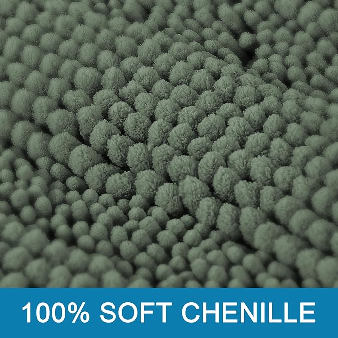 H.VERSAILTEX Bathroom Rug Set Bath Mats, 2 Piece Bath Mats Non Slip Thick Soft Chenille Striped Bath Rug Set, Bath Mats for Bathroom Sets (Green Bay, 20" x 32"/17" x 24")