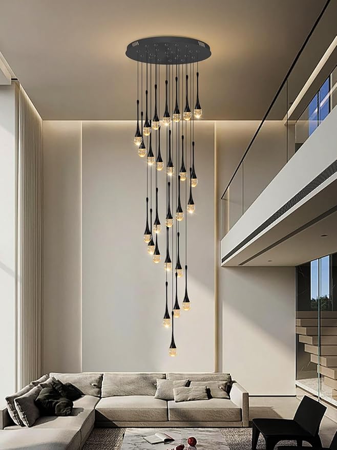H138''Modern Crystal Chandelier for High Ceiling,Large Spiral Crystal Chandeliers,Luxury Raindrop Foyer Chandeliers,Hanging Pendants Lighting for Entryway, Staircase,Hallways,Living Room