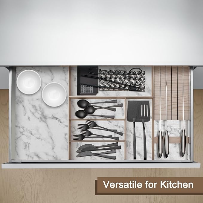 OcePor Non-Adhesive Drawer and Shelf Liner 24IN x 30FT，Non Slip Cabinet and Cupboard Liner, Kitchen Cabinet Liners for Shelves, Waterproof Drawer Shelf Liners for Cabinets/Bathroom Cupboard, Marble