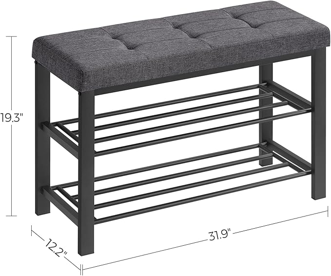 SONGMICS Shoe Bench, Storage Bench, Entryway Bench with Cushion, Shoe Shelf with Seat, Space-Saving, Modern Style, for Living Room, Bedroom, Hallway, Dark Gray and Ink Black ULBS57GYZ