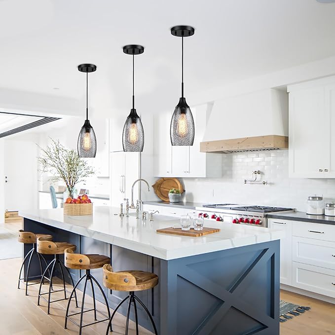 Mini Glass Pendant Light 1-Light 4.72" Handblown Black Seeded Clear Glass Shade,with Matte Black Metal Adjustable Cord Ceiling Light Fixture for Kitchen Island Sink