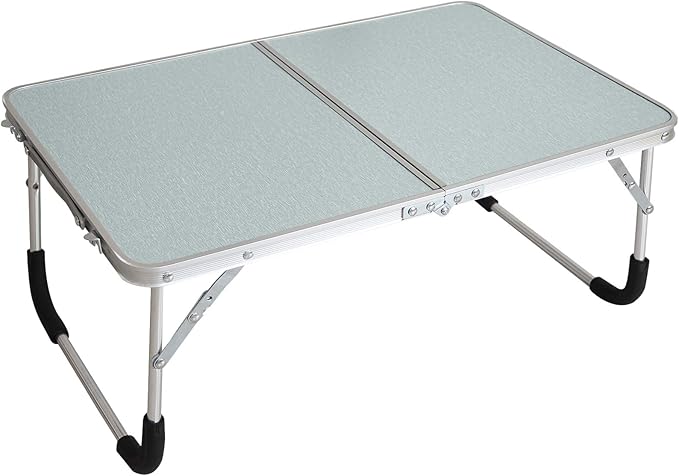 Foldable Laptop Table, Bed Desk, Breakfast Serving Bed Tray, Portable Mini Picnic Table & Ultra Lightweight, Folds in Half with Inner Storage Space (Silvery)