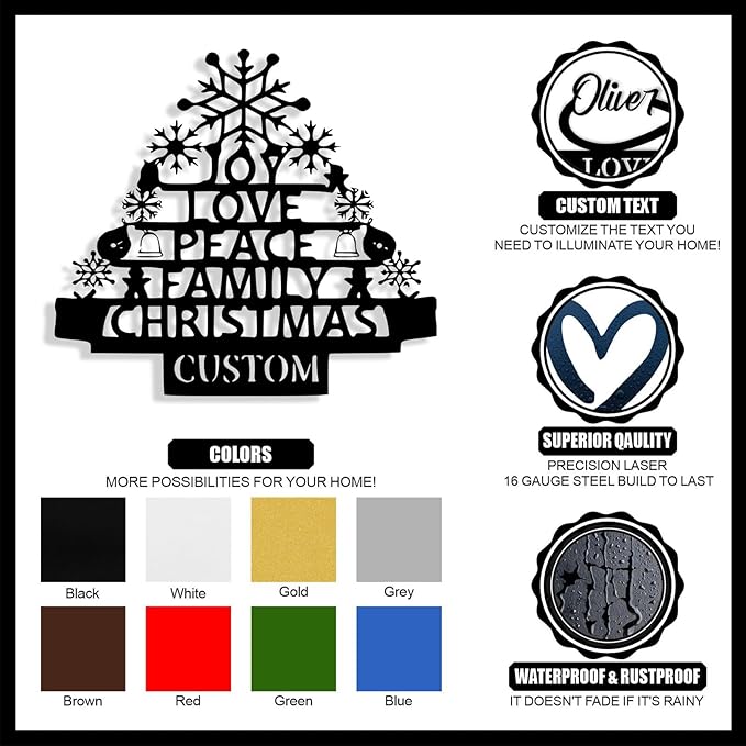 Personalized Christmas Tree Metal Sign, Custom Signs Outdoor Metal Wall Decor, Merry Christmas Tree Signs Wall Decoration for Home Living Room, Bedroom, Office, Garden, Porch