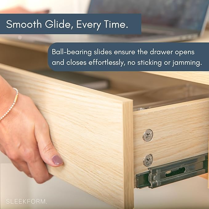 Sleekform Floating Desk for Wall with Drawer - 30x16x6 in. Floating Drawers, Wall Mounted Desk or Vanity Makeup Table, Modern White Oak Patterned Laminate