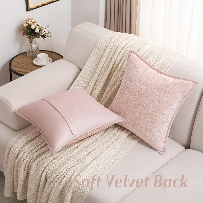 FUTEI Pink Chenille Throw Pillow Covers 20x20 Inch Set of 2,Soft Cozy Bound Edge Design Cushion Case,Home Decor for Couch Bed Living Room