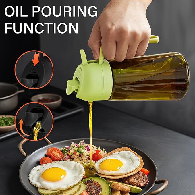 Oil Sprayer for Cooking, Kitchen Goddess 2 in 1 Spray and Pour Olive Oil Dispenser 16oz 450ml Glass Oil Spray Bottle, Mist Olive Oil Dispensing, Air Fryer, Dark Green (green)