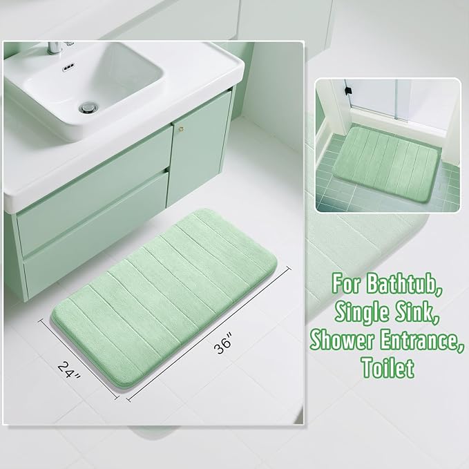 Yimobra Large Bath Mat 36"x24", Super Soft Quick Dry Memory Foam Bathroom Rug, Water Absorbent, Non Slip Backing Machine Washable for Tub Shower, Thick Comfort Support, Pale Green