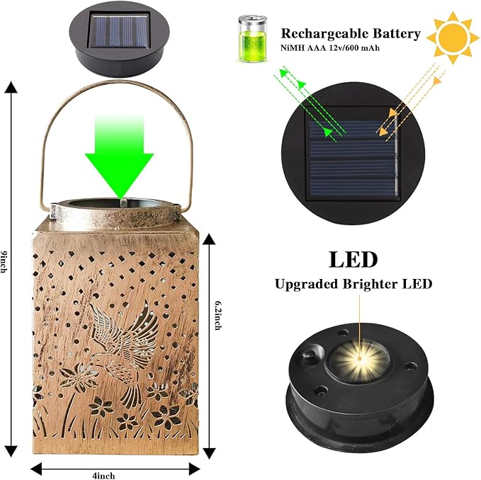 2 Pack Bronze Solar Lights Outdoor Waterproof Decorative - Gifts for Women Mom Grandma, Hummingbird Garden Decor for Yard, Patio,Backyard, Porch , Garden (Hummingbird)