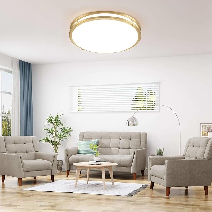 24 inch Gold Ceiling Light Fixture 48W, LED Dimmable Close to Ceiling Light Fixture 5CCT, Modern Flush Mount Ceiling Light for Living Room, Bedroom, Bathroom, Kitchen