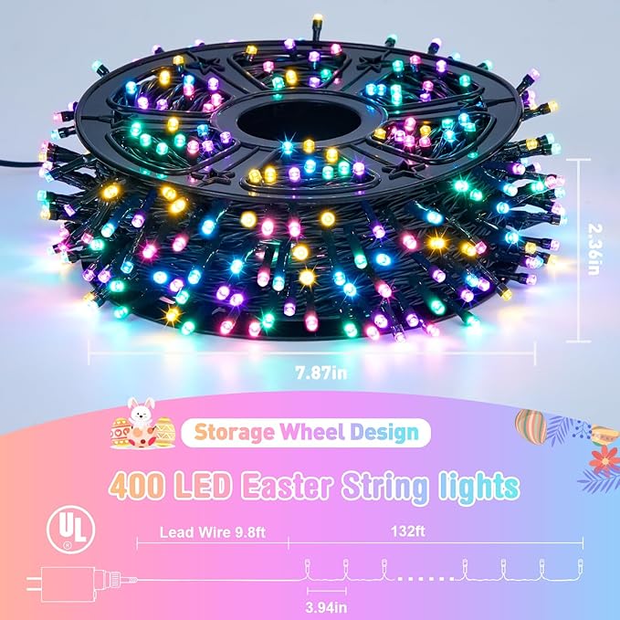 JMEXSUSS 400 LED Easter Lights Plug in, 132ft Multicolor Easter Lights String with Remote, Colorful String Lights for Bedroom Tree Room Party Easter Decorations