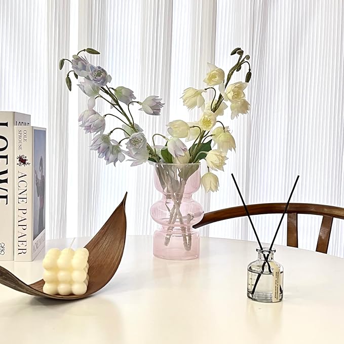 BLOFLO Pink Transparent Glass Hydroponic Vase, 7Inches Colored Glass Vase for Flower, Modern Geometric Three-Layer Floral Vases for Home Office Wedding Table Décor(Pink)