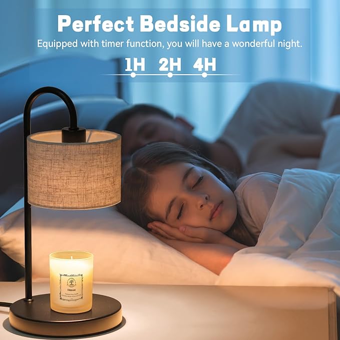 Candle Warmer Lamp with Timer, Dimmable Candle Wax Warmer Electric Candle Lamp for Scented Candles with 2 Bulbs, House Warming Gifts Brithday Gifts for Women Bedroom Home Decor - Linen
