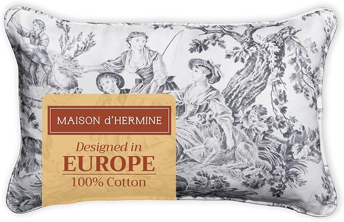 Maison d' Hermine Decorative Pillow Covers 12x20 Inch Rectangle 100% Cotton Throw Pillow Covers with Invisible Zipper for Couch, Chair, Sofas, Bedroom, Home (The Miller - Paloma Grey (White))