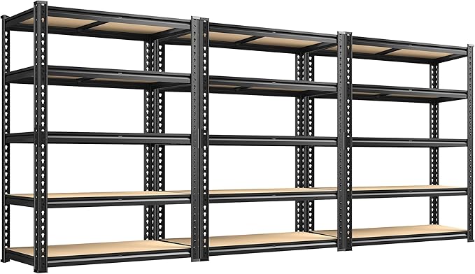 72.12" H Garage Shelving, Storage Shelves Load 2100LBS, 5-Tier Adjustable Shelving Unit with Thickened Wooden Boards for Multiple Scenarios, 72.12" H x 35.55" W x 11.85" D, Black, 3 Pack