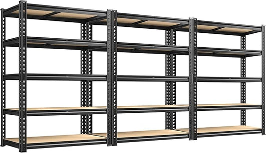 72.12" H Garage Shelving, Storage Shelves Load 2100LBS, 5-Tier Adjustable Shelving Unit with Thickened Wooden Boards for Multiple Scenarios, 72.12" H x 35.55" W x 11.85" D, Black, 3 Pack