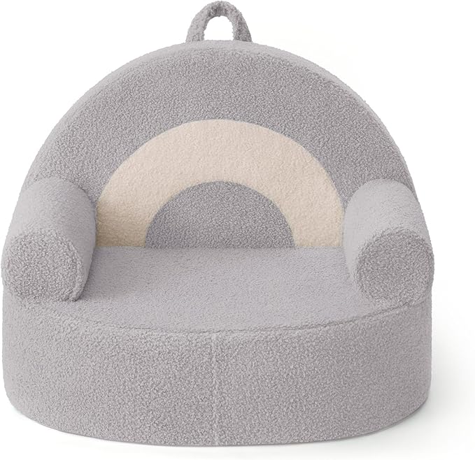 Blissful Diary Toddler Chair Comfy, Foam Kids Chair with Soft Teddy Plush, Toddler Reading Armchair for 1 2 3+ Year Old Girls Boys Baby Birthday Gift, Light Gray Arclet