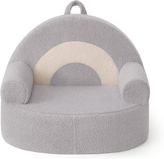 Blissful Diary Toddler Chair Comfy, Foam Kids Chair with Soft Teddy Plush, Toddler Reading Armchair for 1 2 3+ Year Old Girls Boys Baby Birthday Gift, Light Gray Arclet